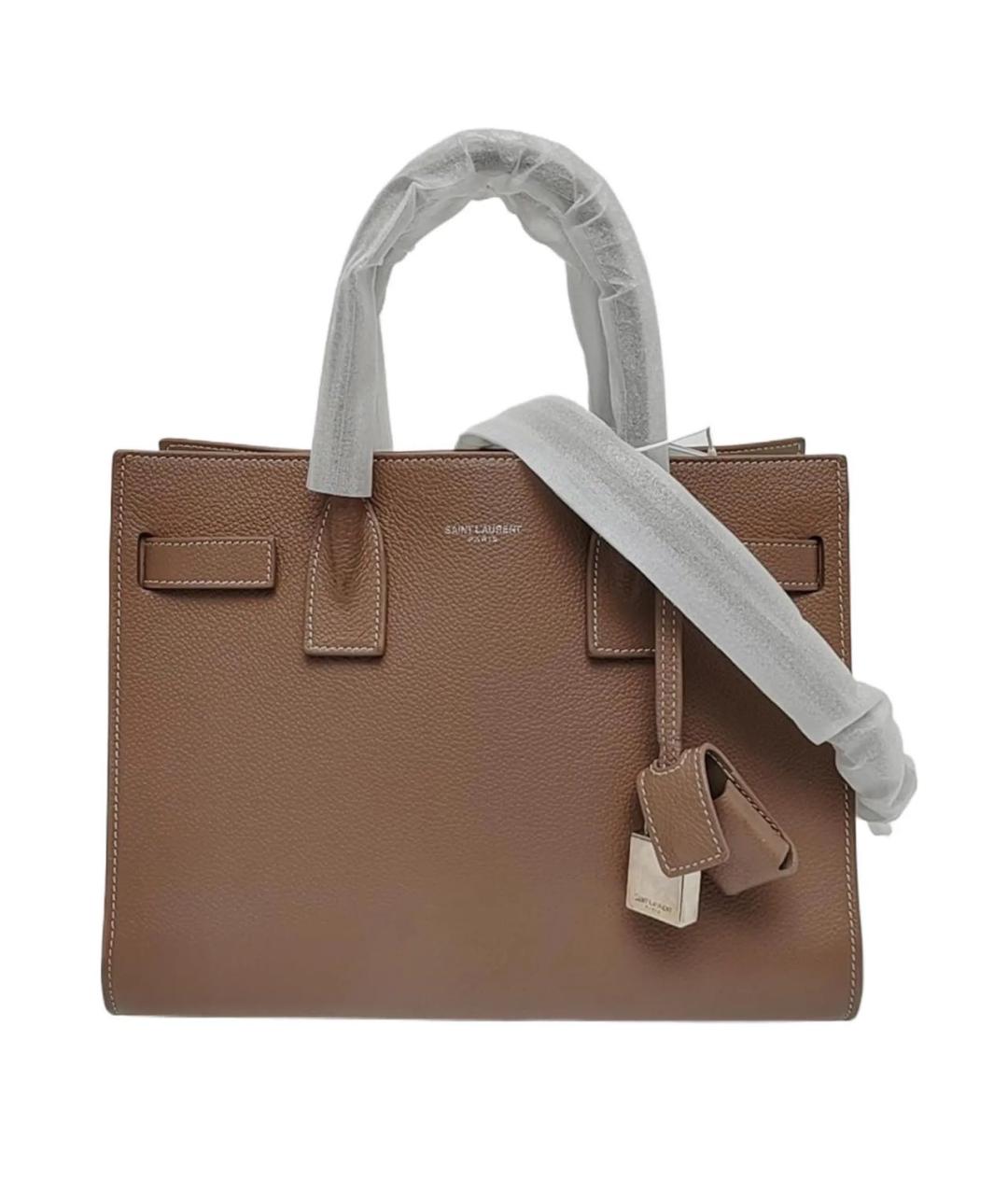 SAINT LAURENT Бежевая кожаная сумка с короткими ручками, фото 9