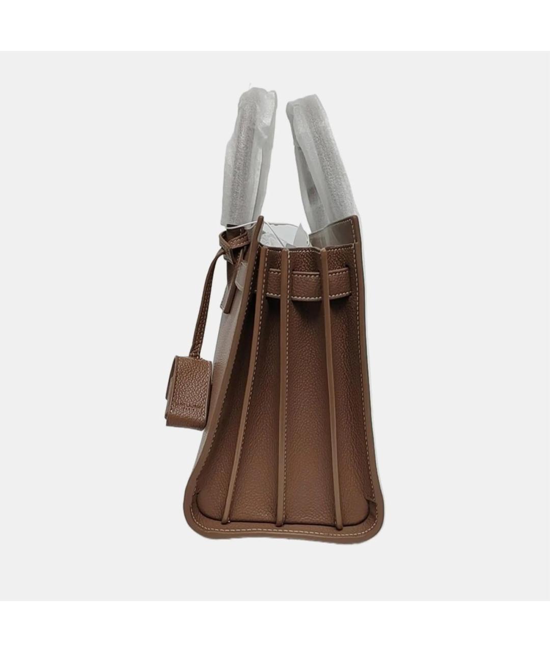 SAINT LAURENT Бежевая кожаная сумка с короткими ручками, фото 3