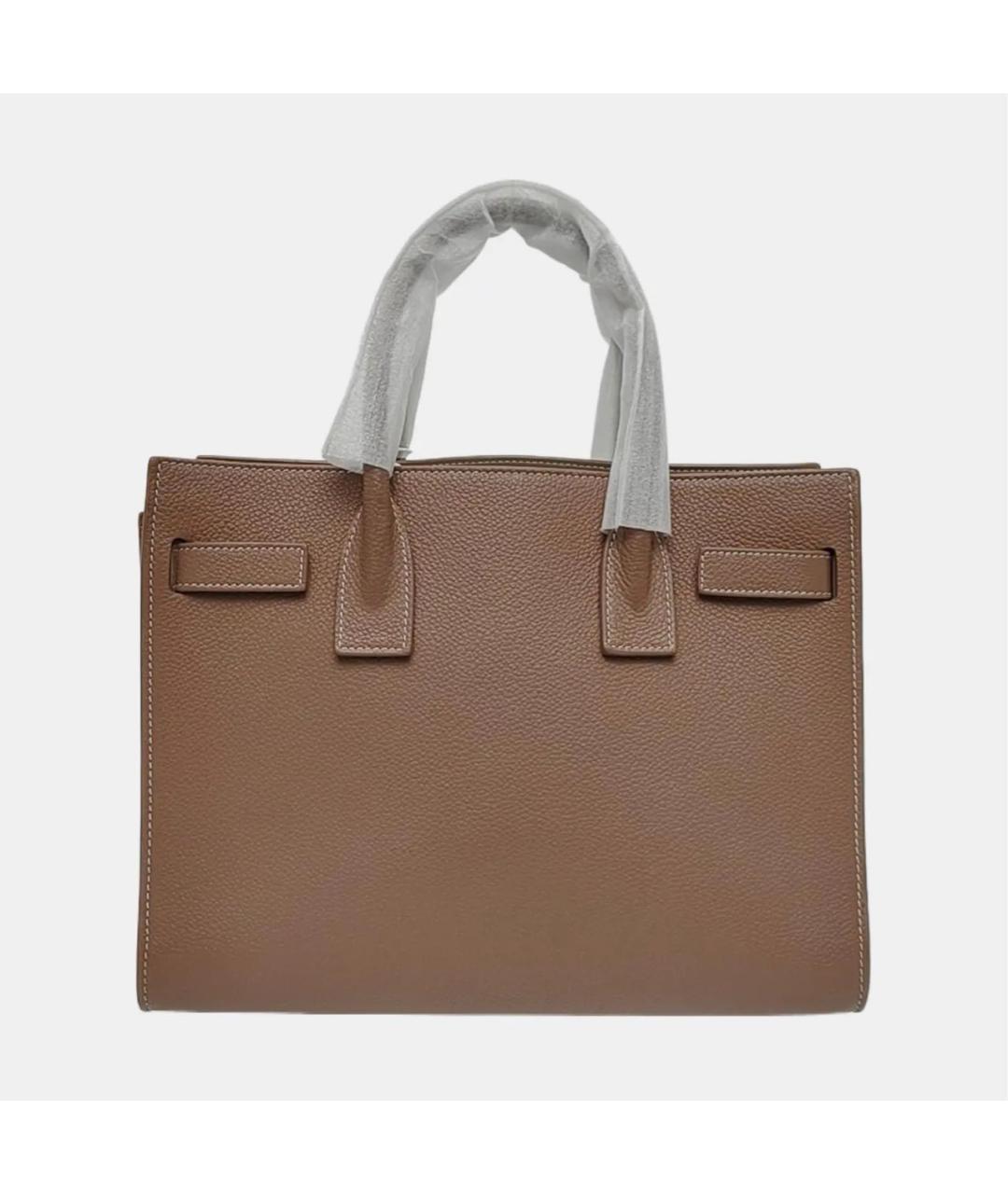 SAINT LAURENT Бежевая кожаная сумка с короткими ручками, фото 5