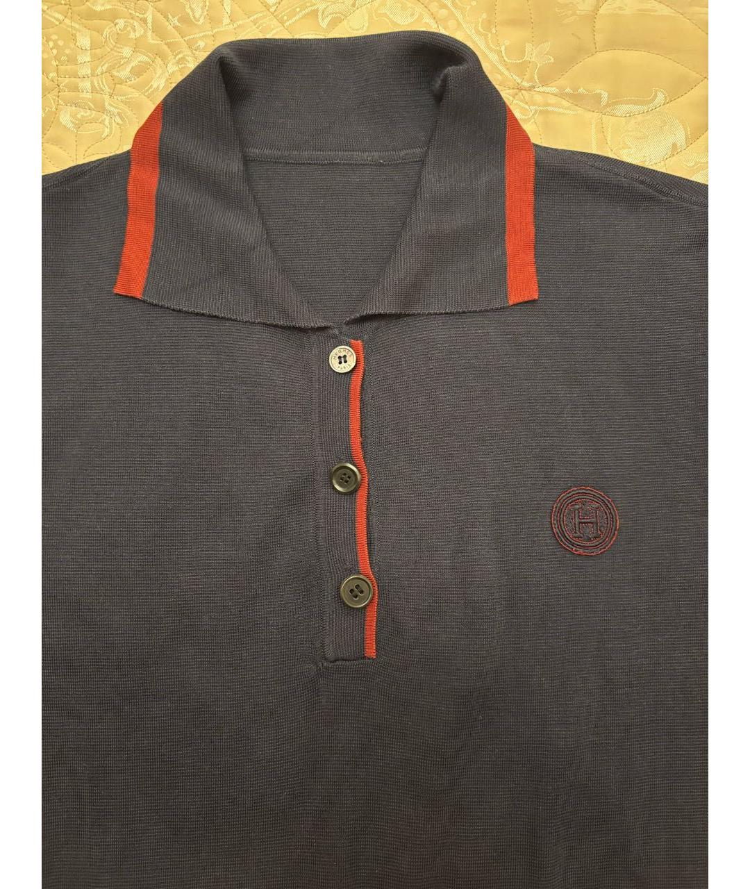 HERMES Темно-синяя шелковая футболка, фото 4