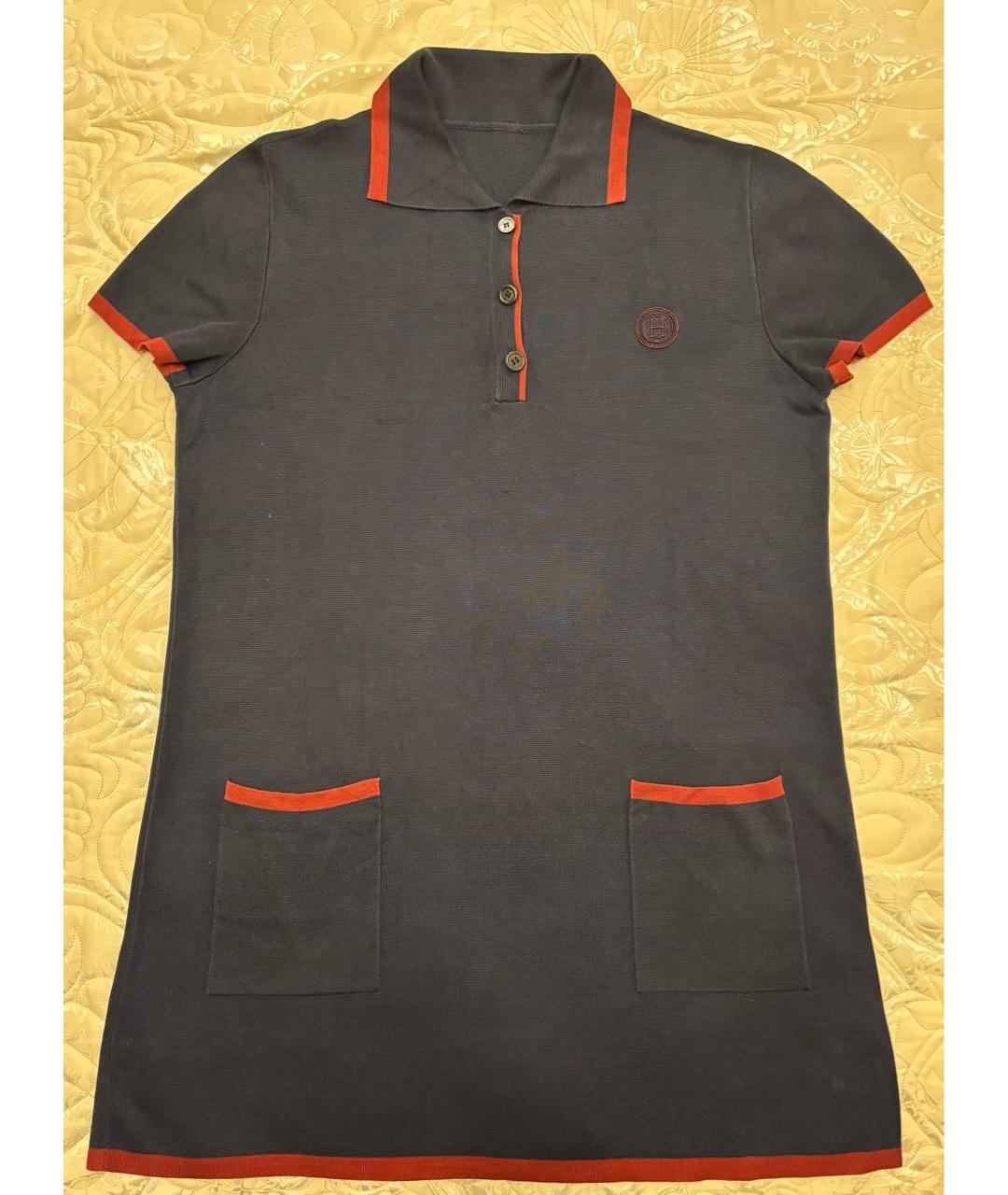 HERMES Темно-синяя шелковая футболка, фото 7