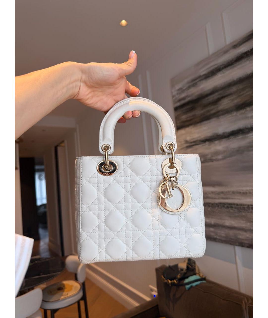 CHRISTIAN DIOR Белая кожаная сумка с короткими ручками, фото 9