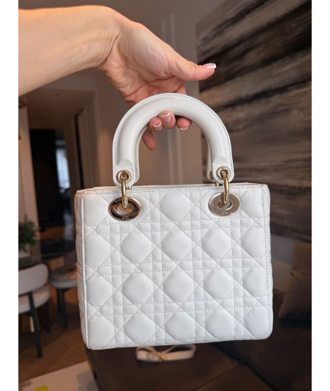 CHRISTIAN DIOR Белая кожаная сумка с короткими ручками, фото 3