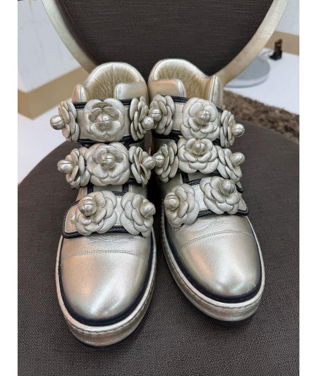 CHANEL Золотые кожаные ботинки, фото 2