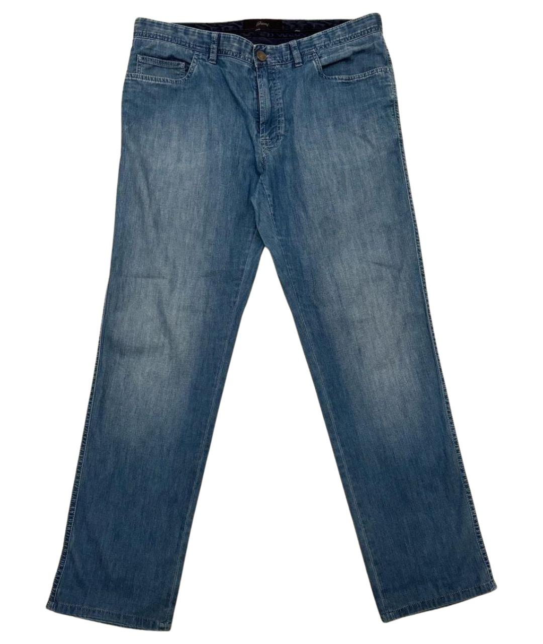 BRIONI Голубые хлопковые прямые джинсы, фото 1
