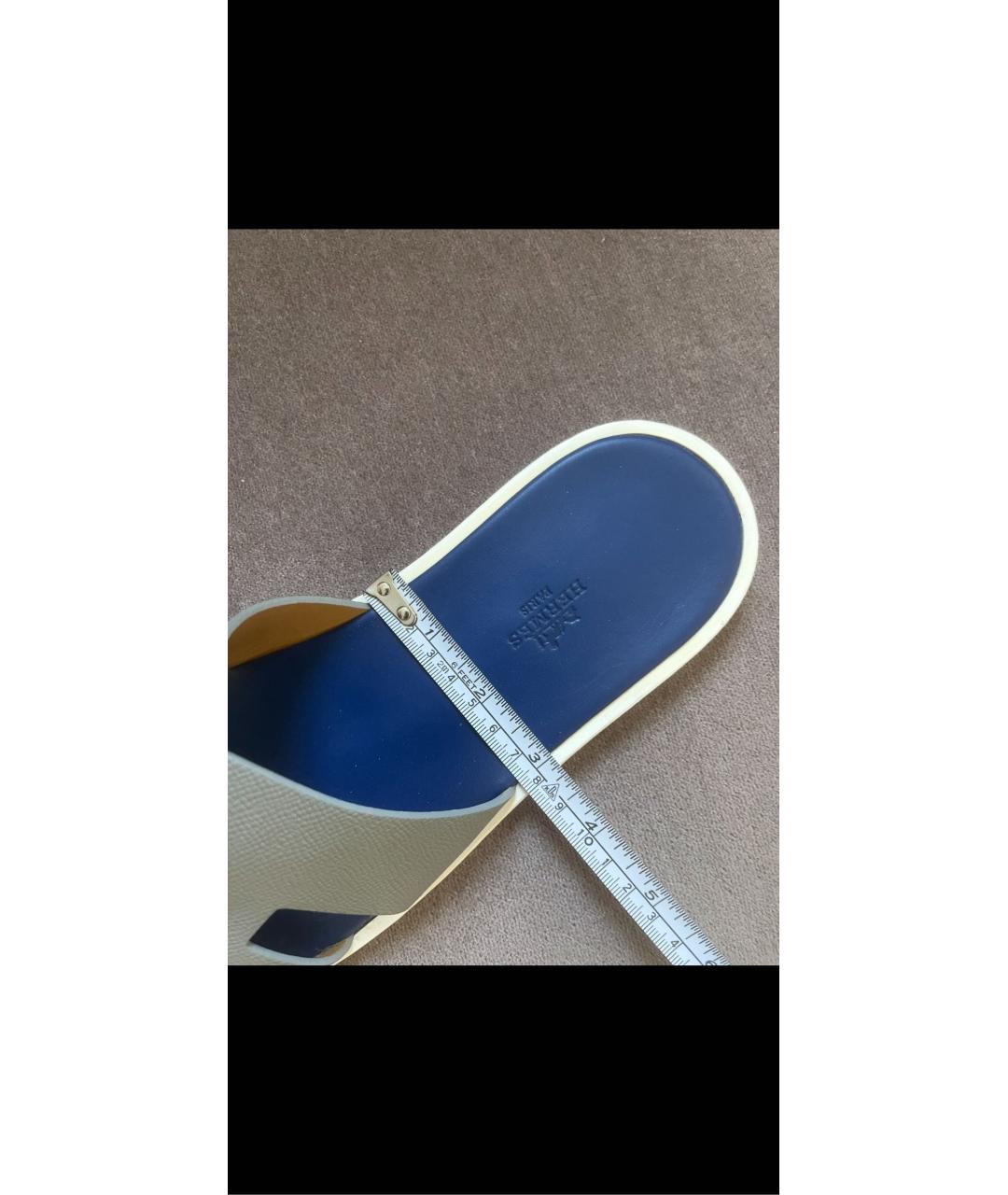 HERMES Серые кожаные шлепанцы, фото 6