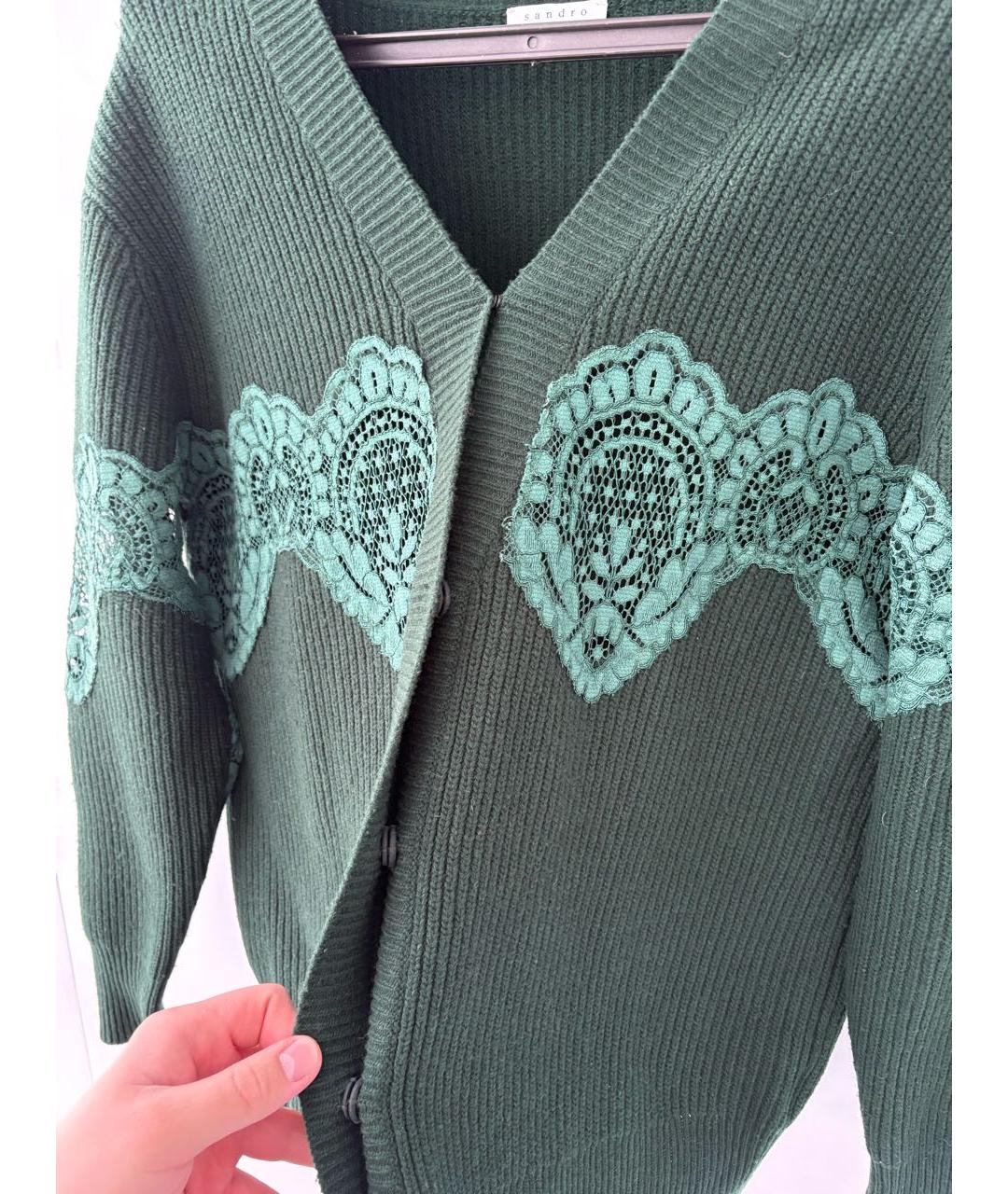 SANDRO Зеленый хлопко-эластановый кардиган, фото 8