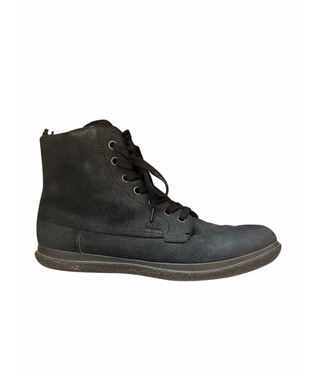 PRADA Коричневые нубуковые высокие ботинки, фото 1