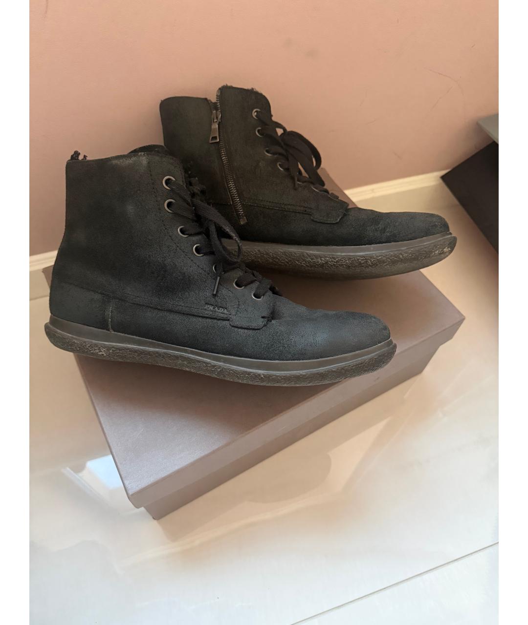 PRADA Коричневые нубуковые высокие ботинки, фото 3