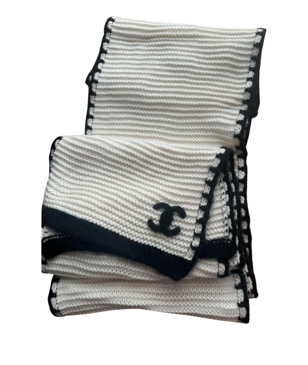 CHANEL Белый шерстяной шарф, фото 1