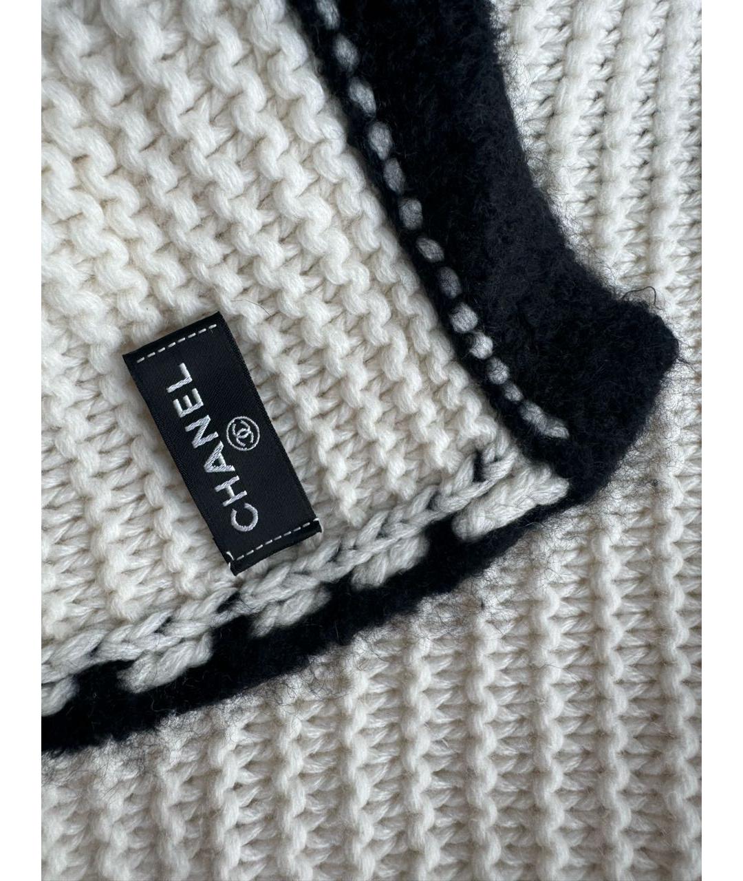 CHANEL Белый шерстяной шарф, фото 3