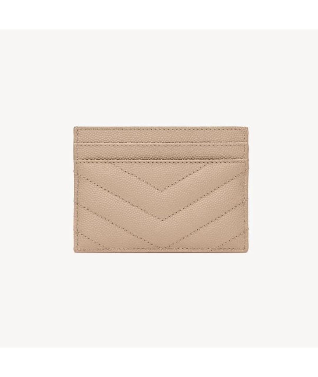 SAINT LAURENT Бежевый кожаный кардхолдер, фото 2