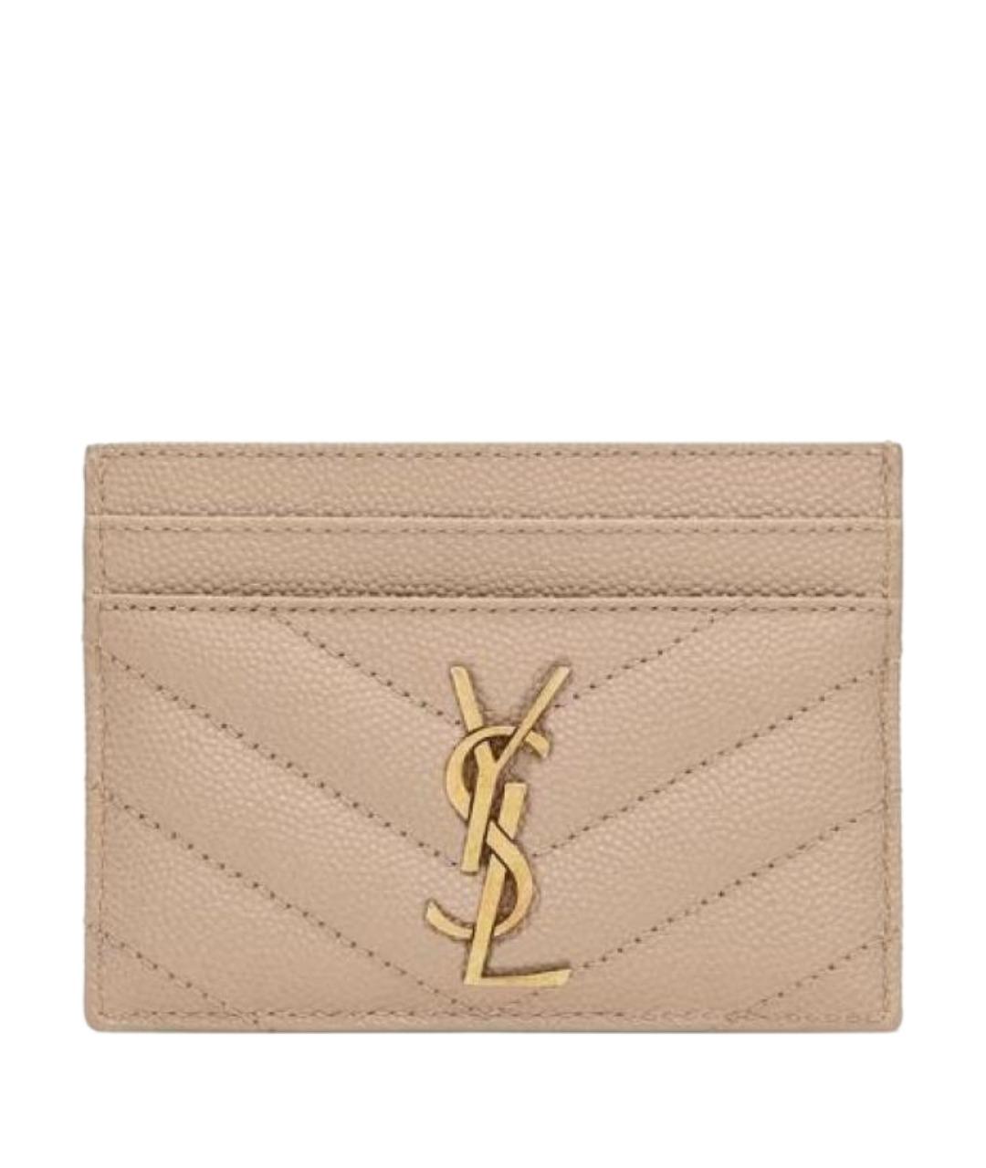 SAINT LAURENT Бежевый кожаный кардхолдер, фото 1