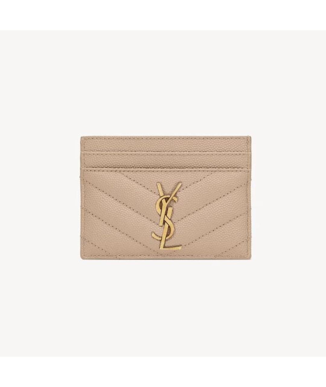 SAINT LAURENT Бежевый кожаный кардхолдер, фото 4