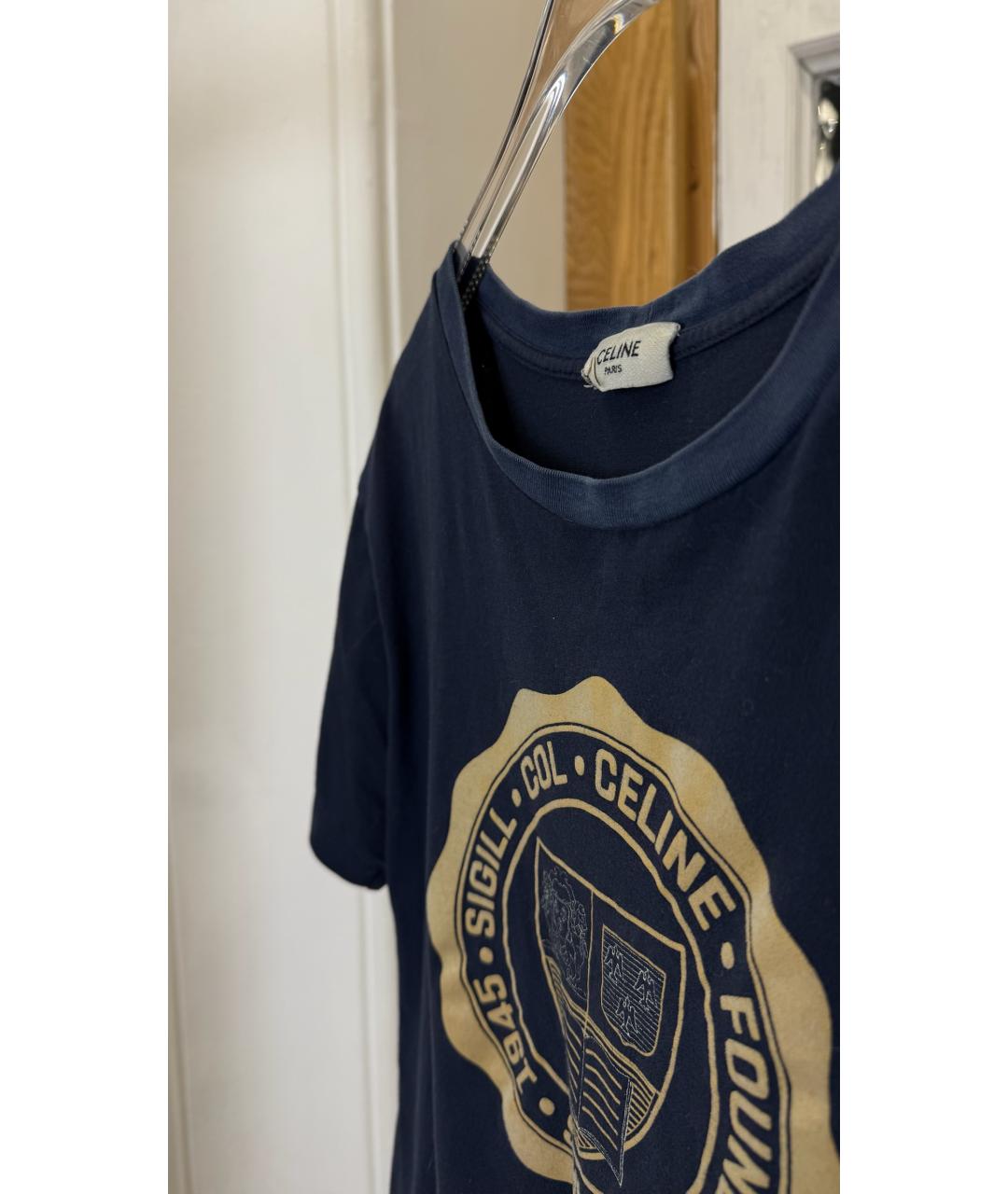 CELINE Синяя хлопковая футболка, фото 4