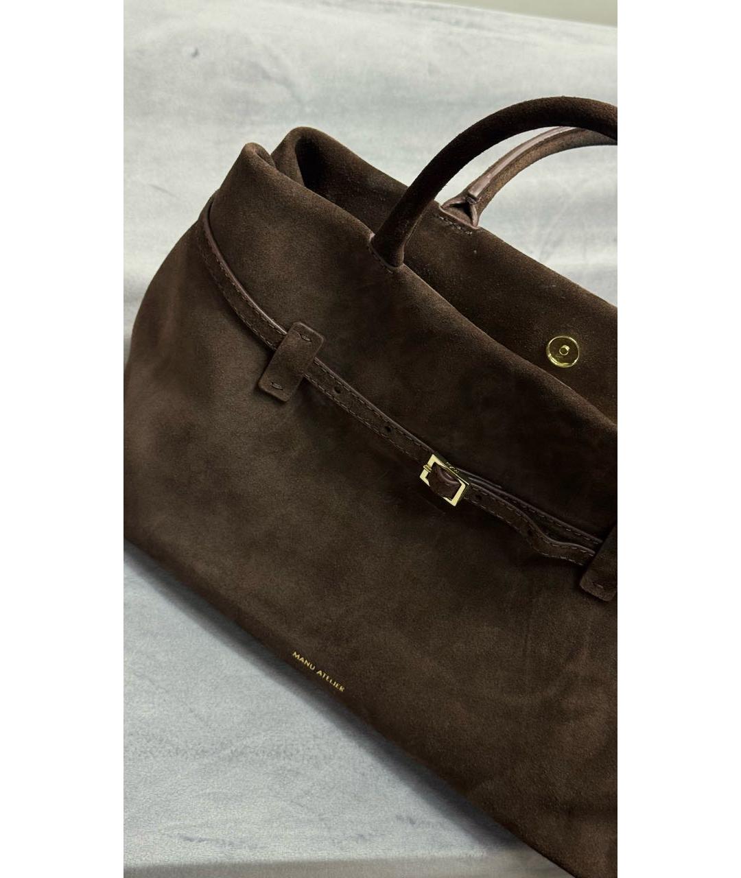 MANU ATELIER Коричневая замшевая сумка с короткими ручками, фото 3