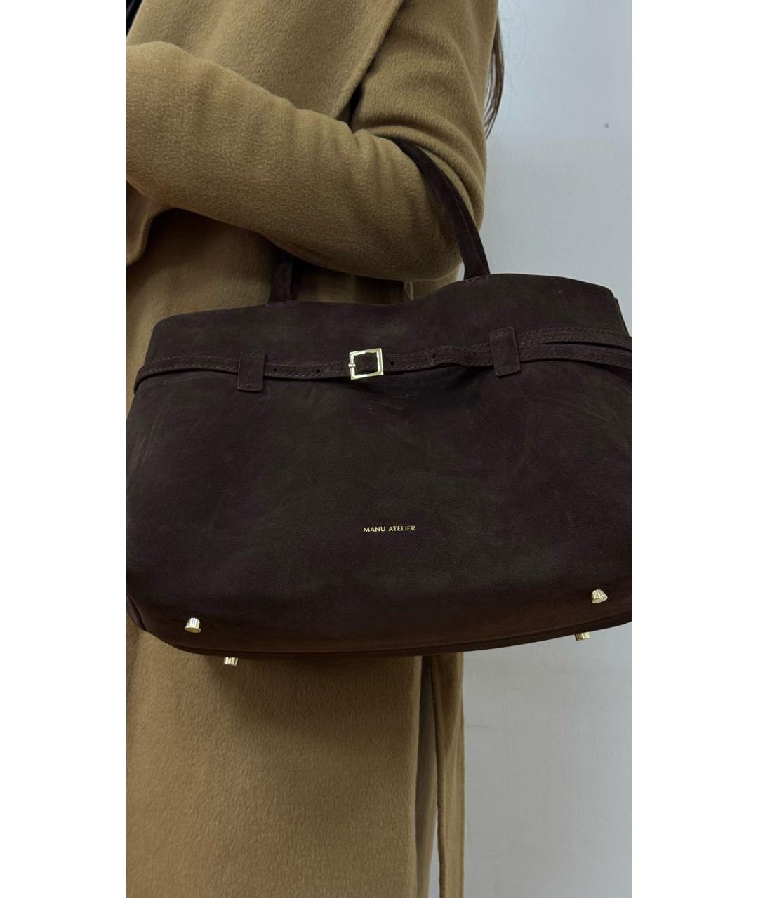 MANU ATELIER Коричневая замшевая сумка с короткими ручками, фото 5
