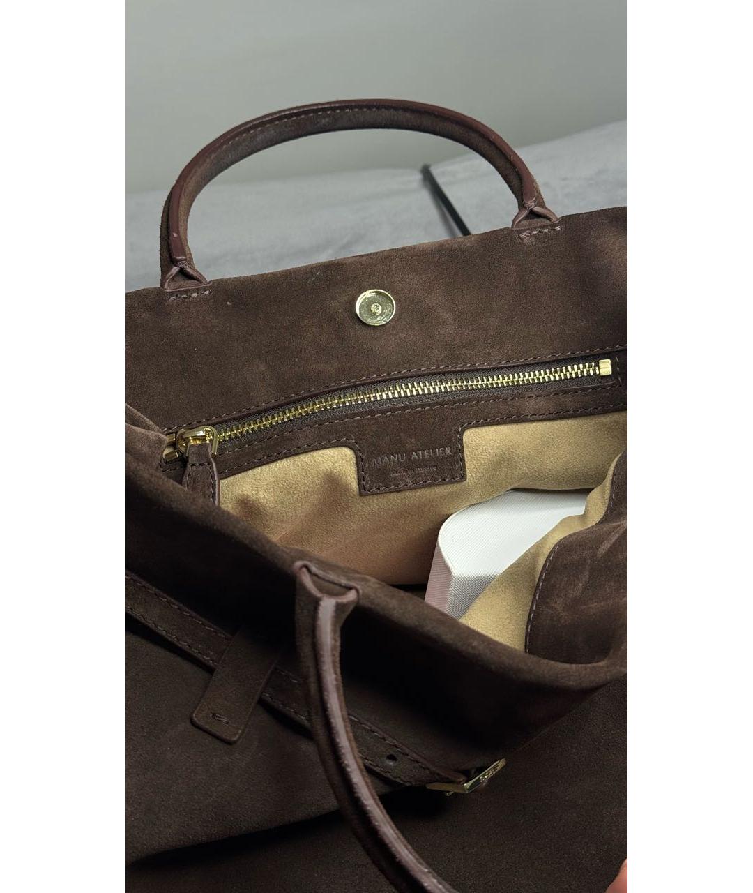 MANU ATELIER Коричневая замшевая сумка с короткими ручками, фото 4