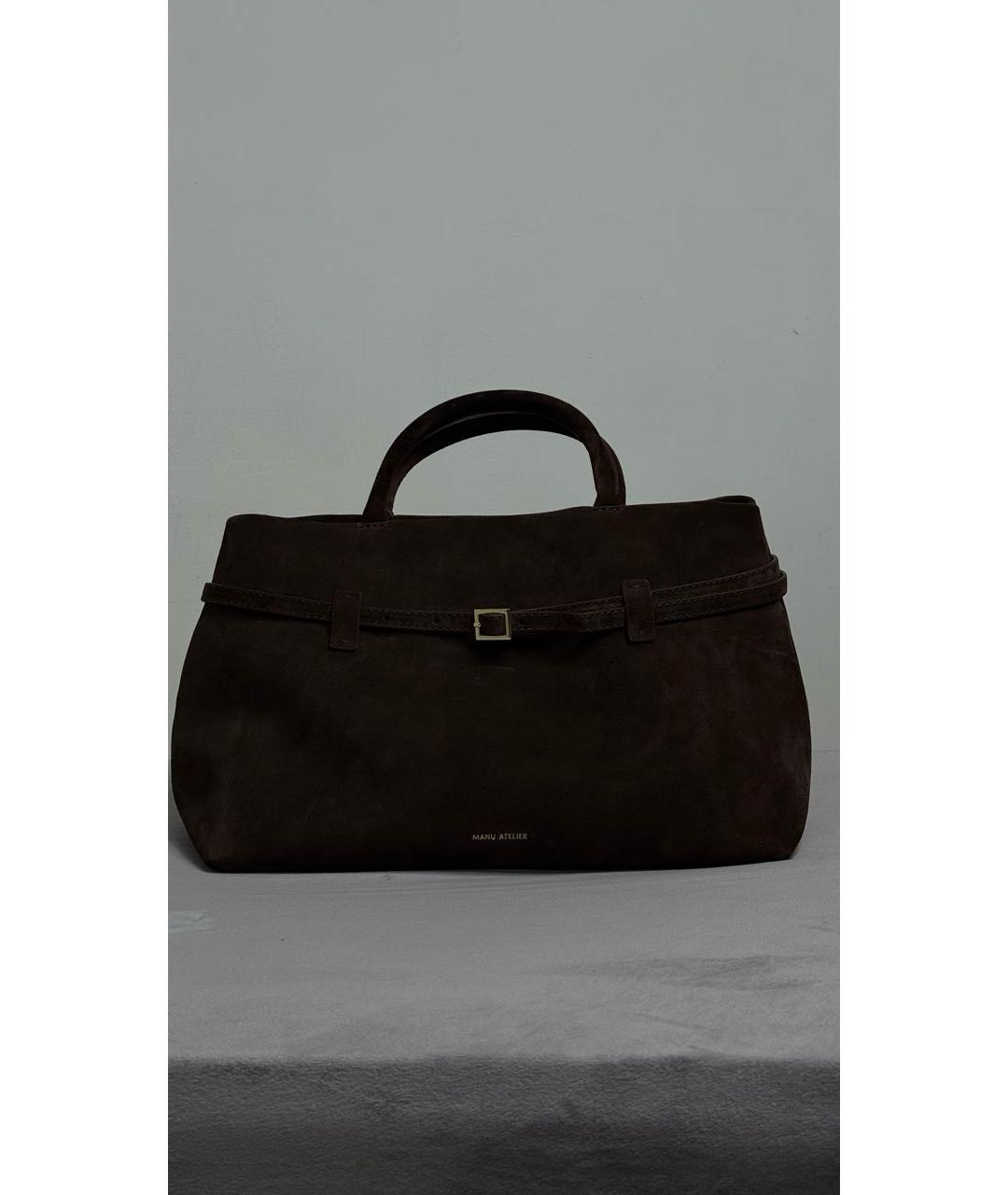 MANU ATELIER Коричневая замшевая сумка с короткими ручками, фото 9