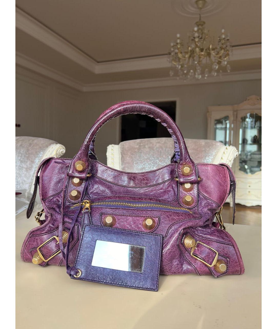 BALENCIAGA Фиолетовая кожаная сумка с короткими ручками, фото 3