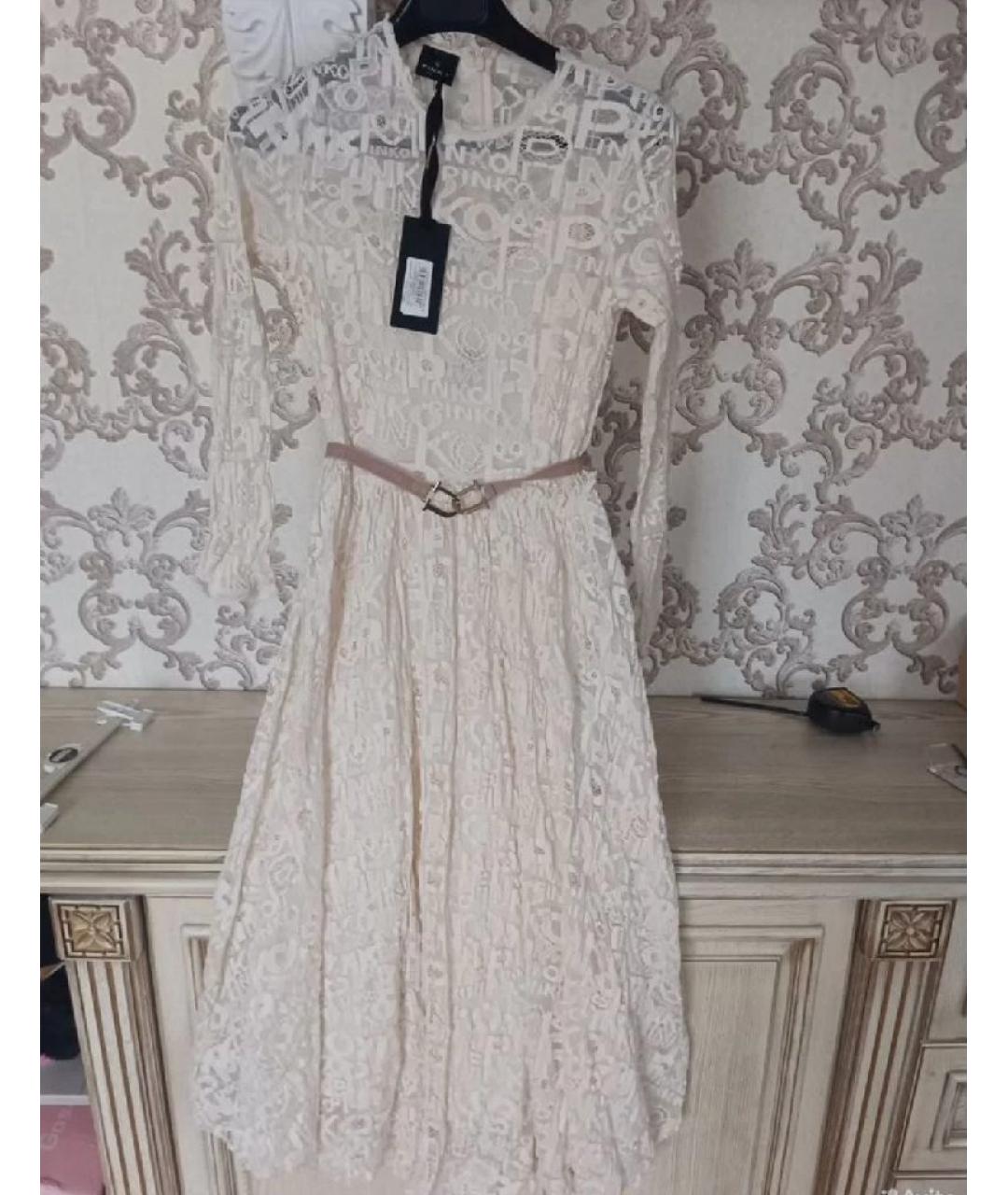 PINKO Бежевое хлопковое вечернее платье, фото 3