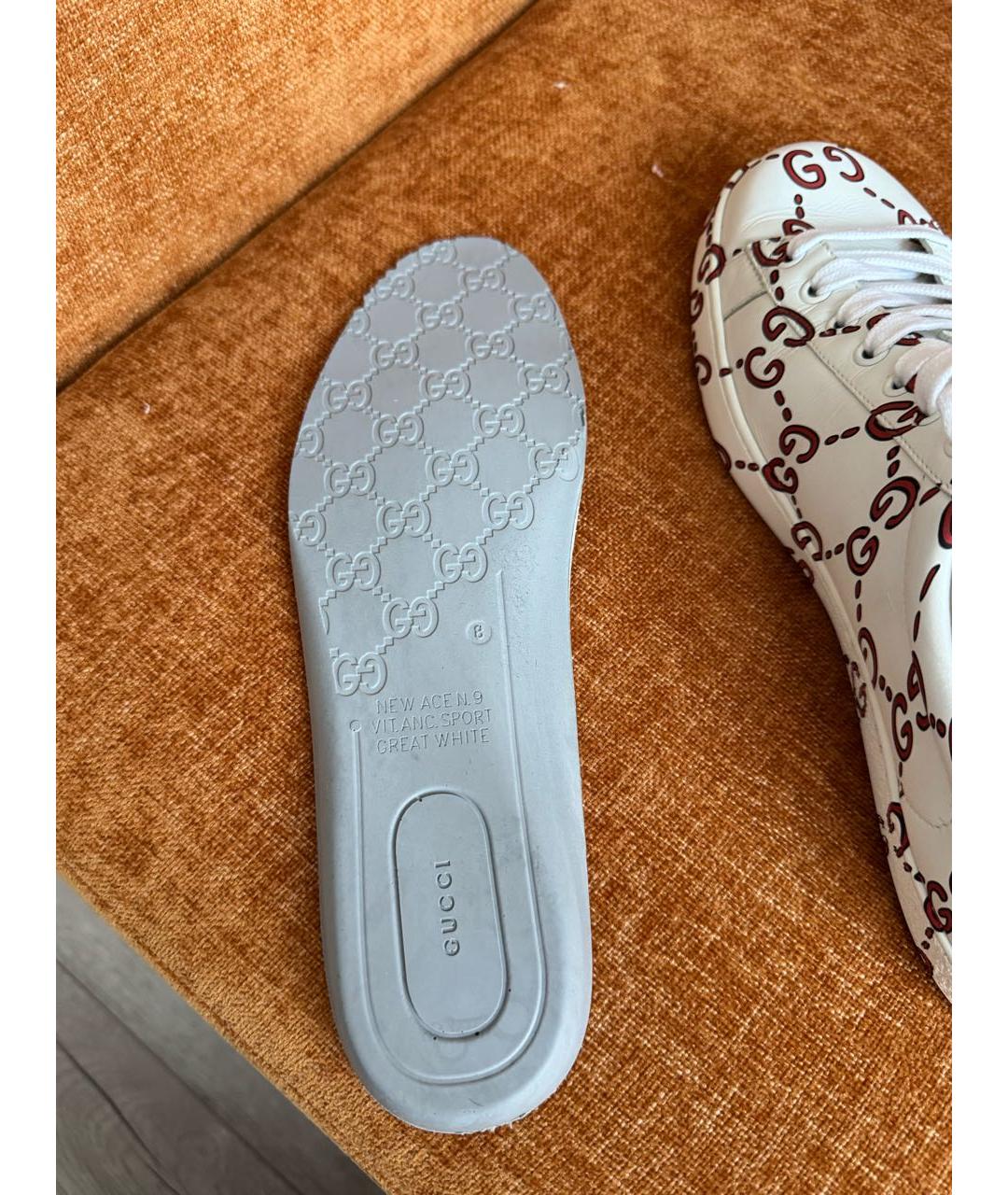GUCCI Белые кожаные низкие кроссовки / кеды, фото 6