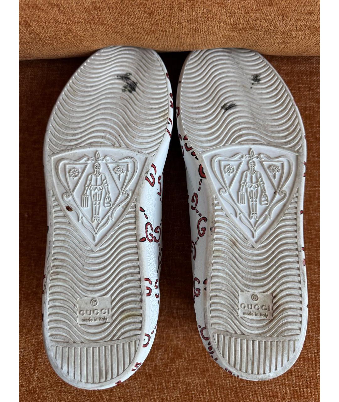 GUCCI Белые кожаные низкие кроссовки / кеды, фото 5