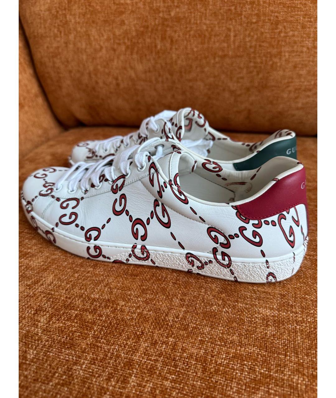 GUCCI Белые кожаные низкие кроссовки / кеды, фото 3