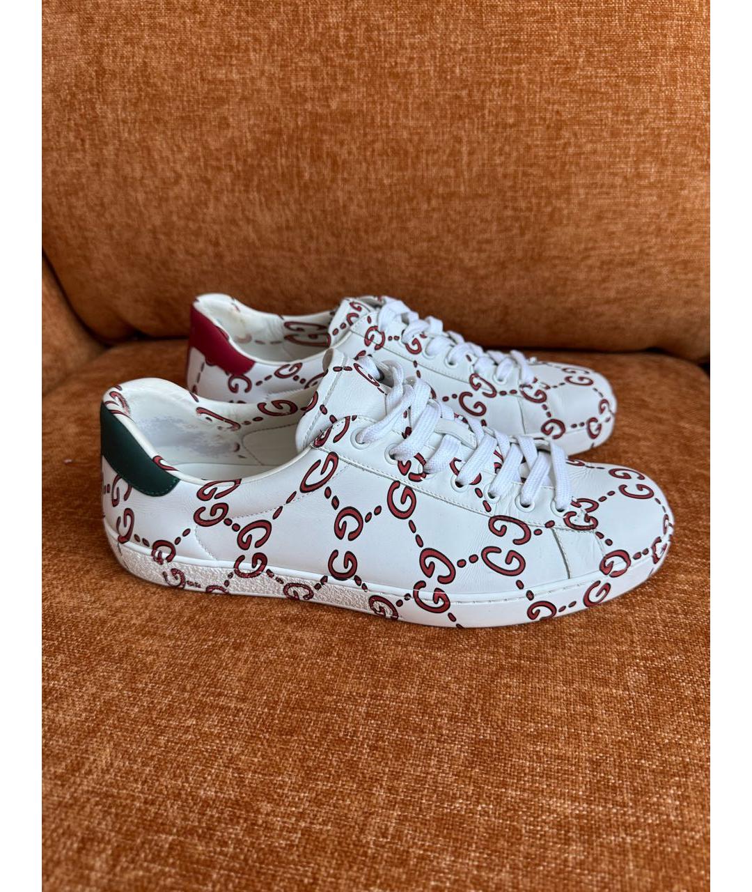 GUCCI Белые кожаные низкие кроссовки / кеды, фото 9