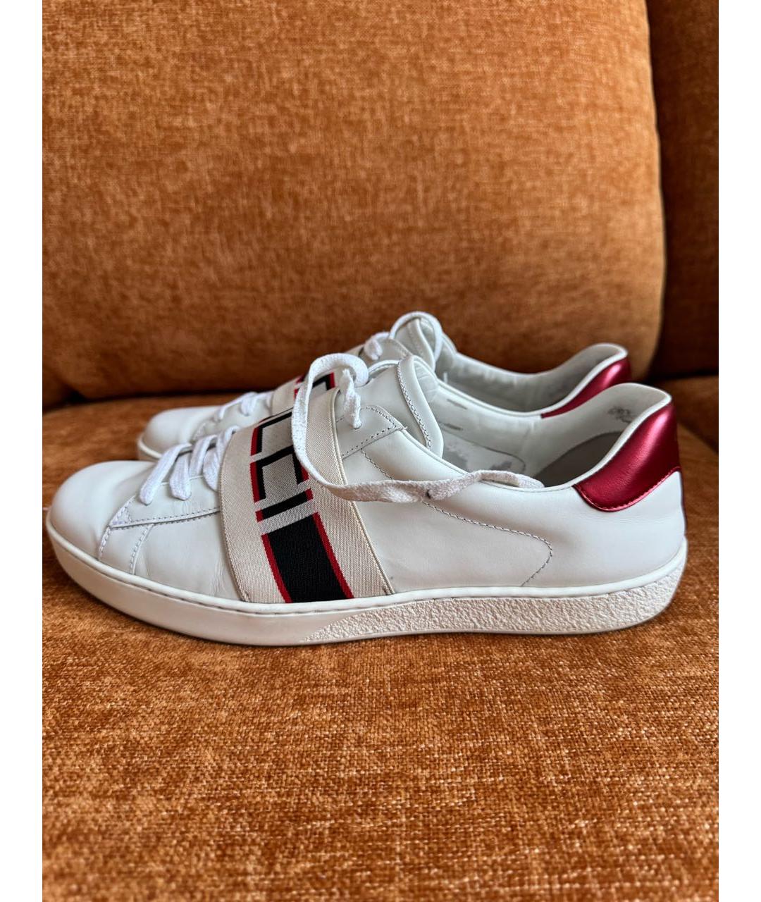 GUCCI Белые кожаные низкие кроссовки / кеды, фото 4