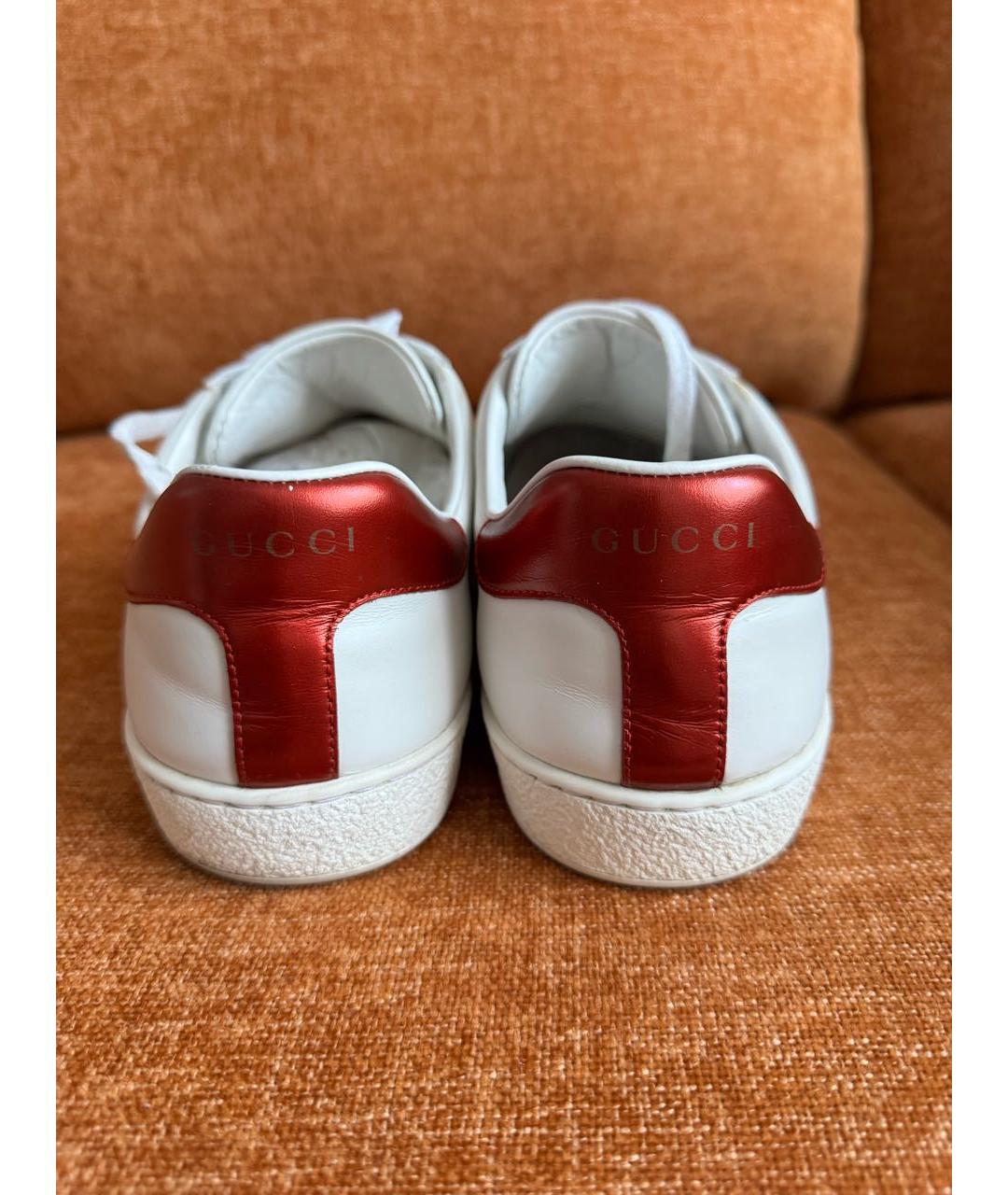 GUCCI Белые кожаные низкие кроссовки / кеды, фото 5