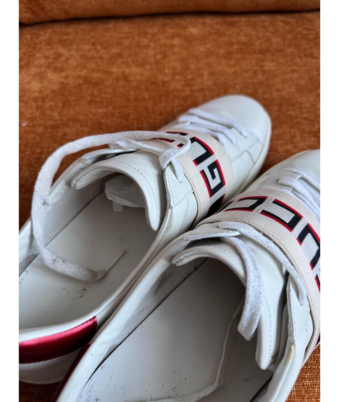 GUCCI Белые кожаные низкие кроссовки / кеды, фото 6