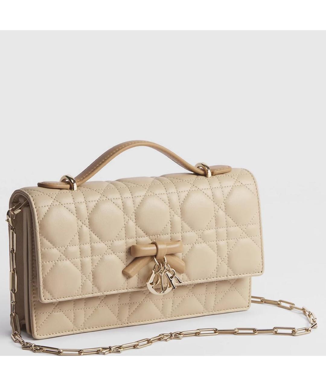 CHRISTIAN DIOR Бежевая кожаная сумка через плечо, фото 2