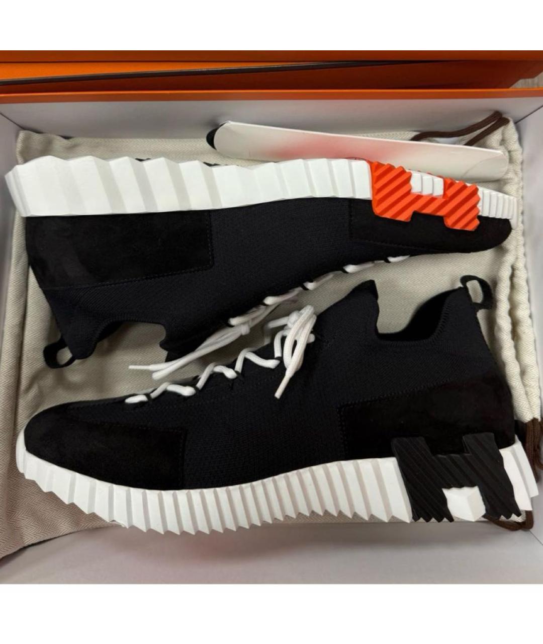 HERMES Черные текстильные низкие кроссовки / кеды, фото 4
