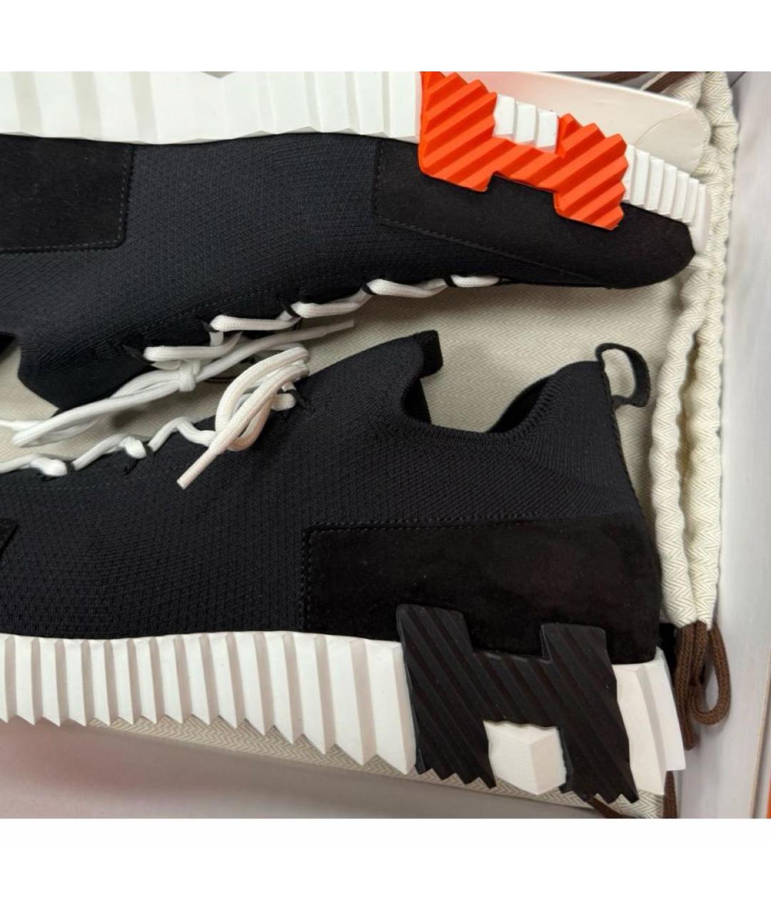 HERMES Черные текстильные низкие кроссовки / кеды, фото 3