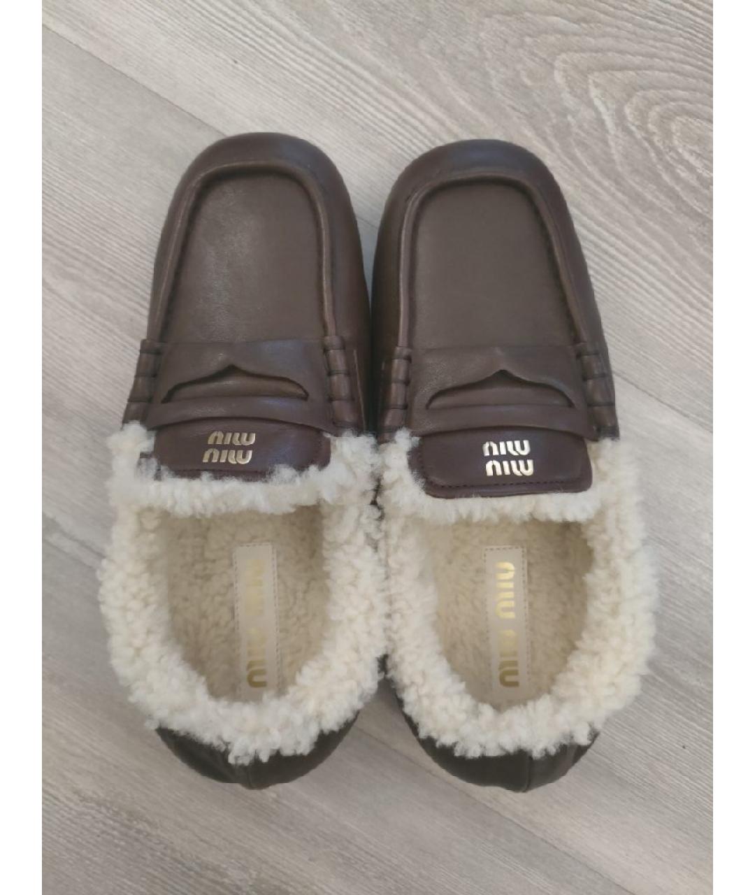 MIU MIU Коричневые кожаные мокасины, фото 3