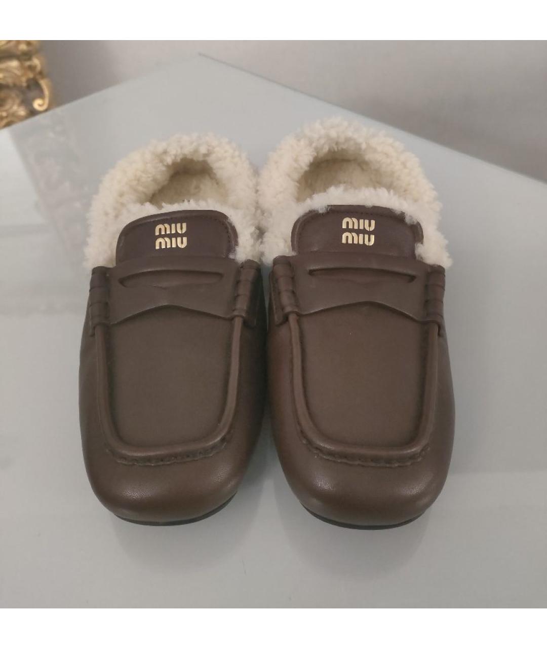 MIU MIU Коричневые кожаные мокасины, фото 2