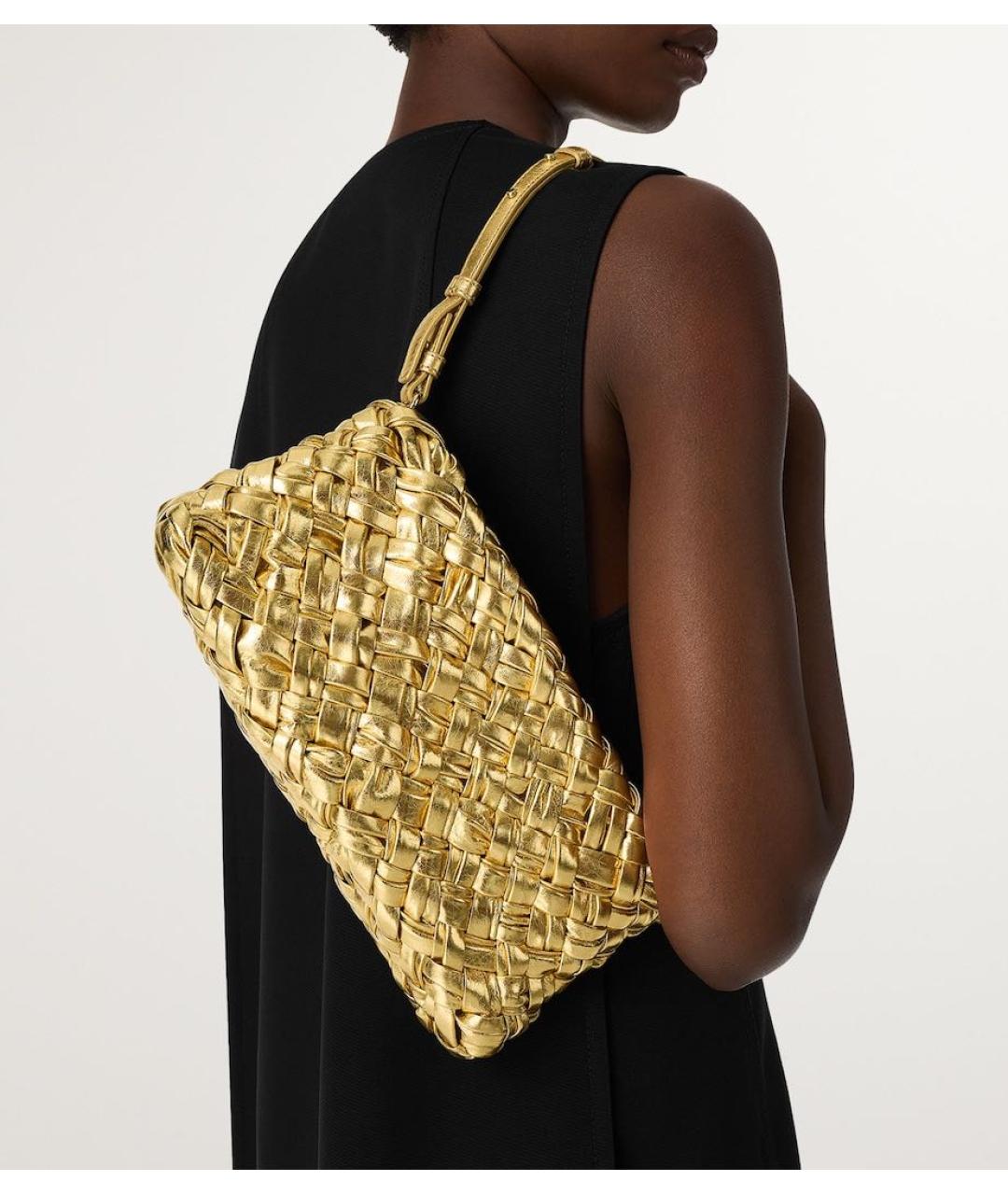 BOTTEGA VENETA Золотая кожаная сумка с короткими ручками, фото 2
