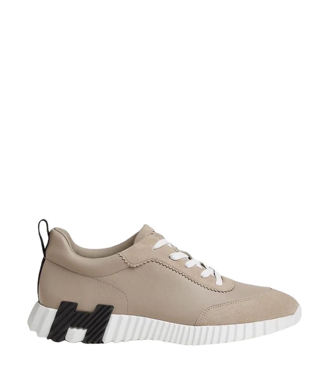 HERMES Бежевые кожаные низкие кроссовки / кеды, фото 1