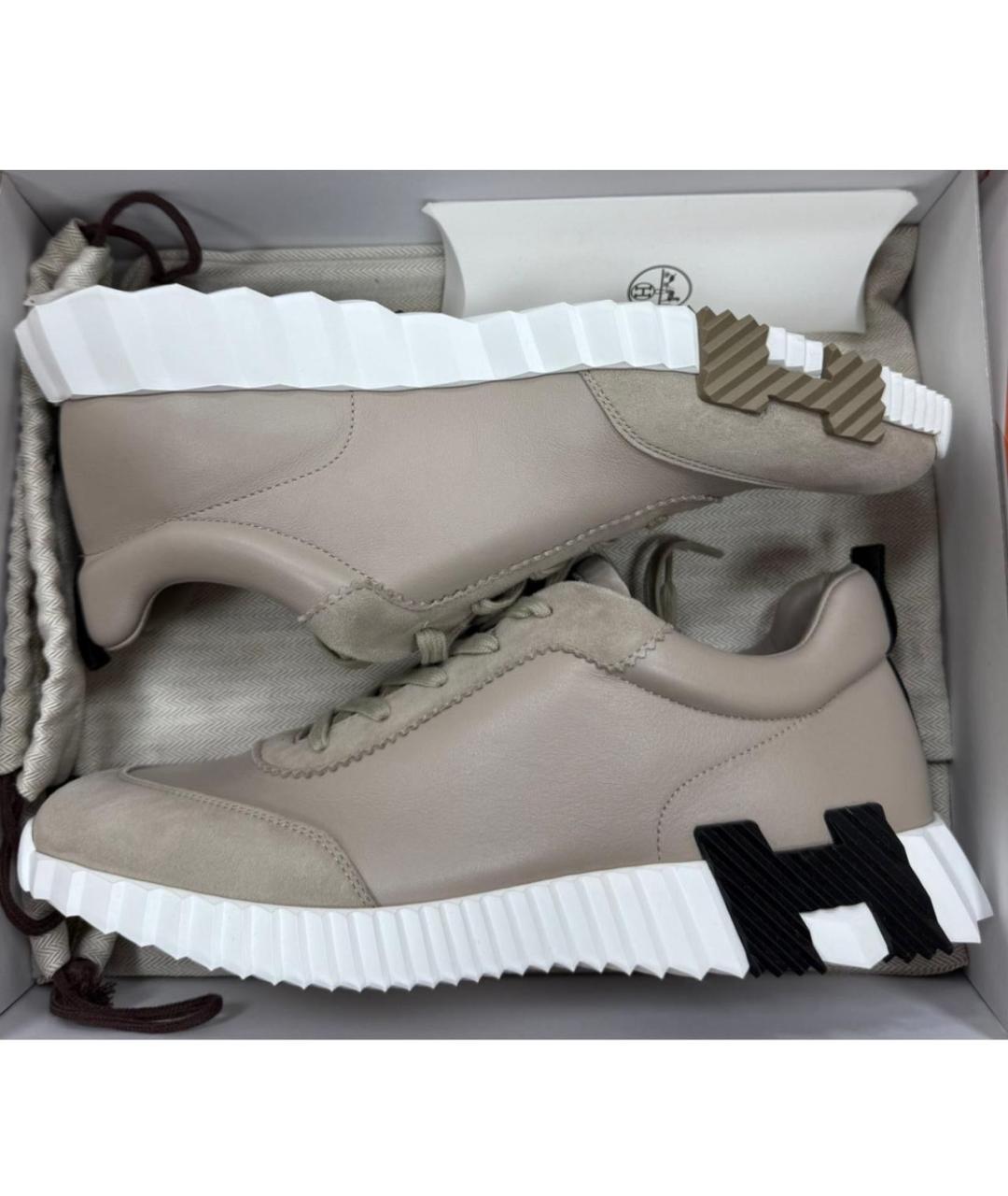 HERMES Бежевые кожаные низкие кроссовки / кеды, фото 2