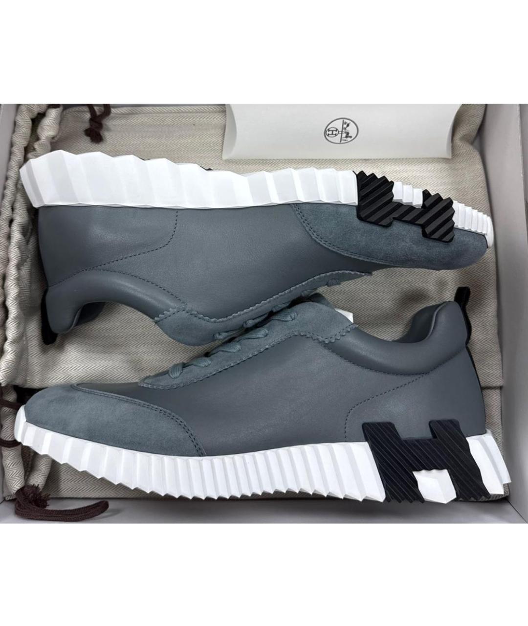 HERMES Синие кожаные низкие кроссовки / кеды, фото 2