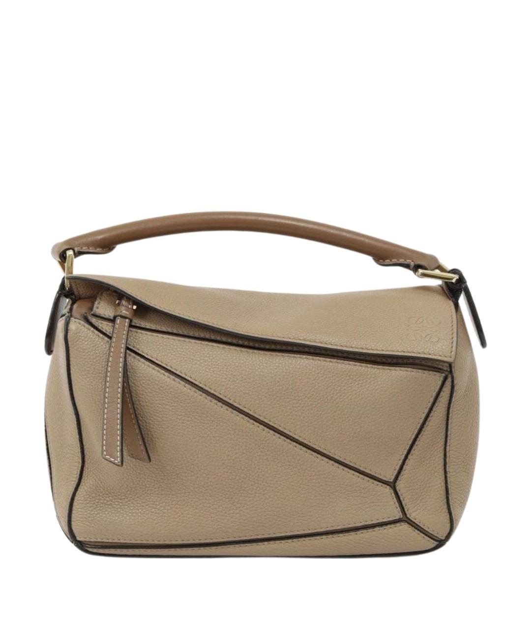 LOEWE Бежевая кожаная сумка с короткими ручками, фото 1