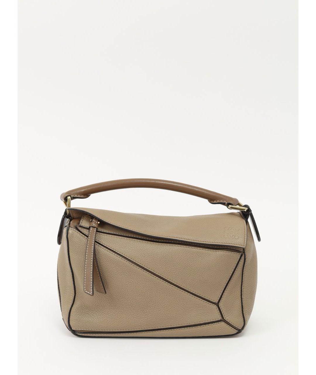 LOEWE Бежевая кожаная сумка с короткими ручками, фото 9