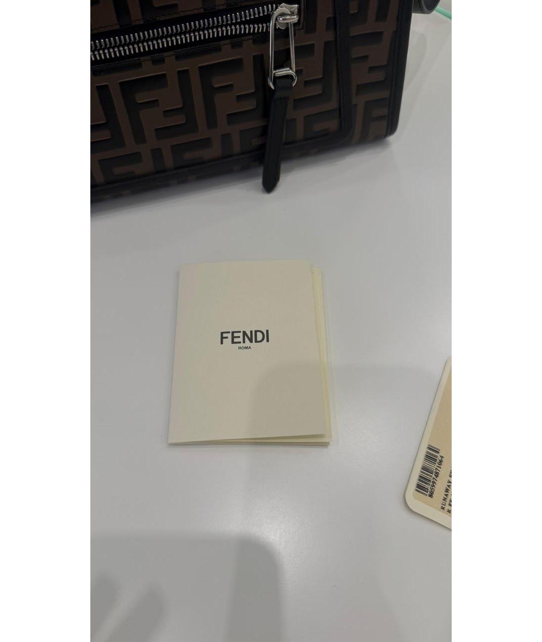 FENDI Коричневая кожаная сумка с короткими ручками, фото 5