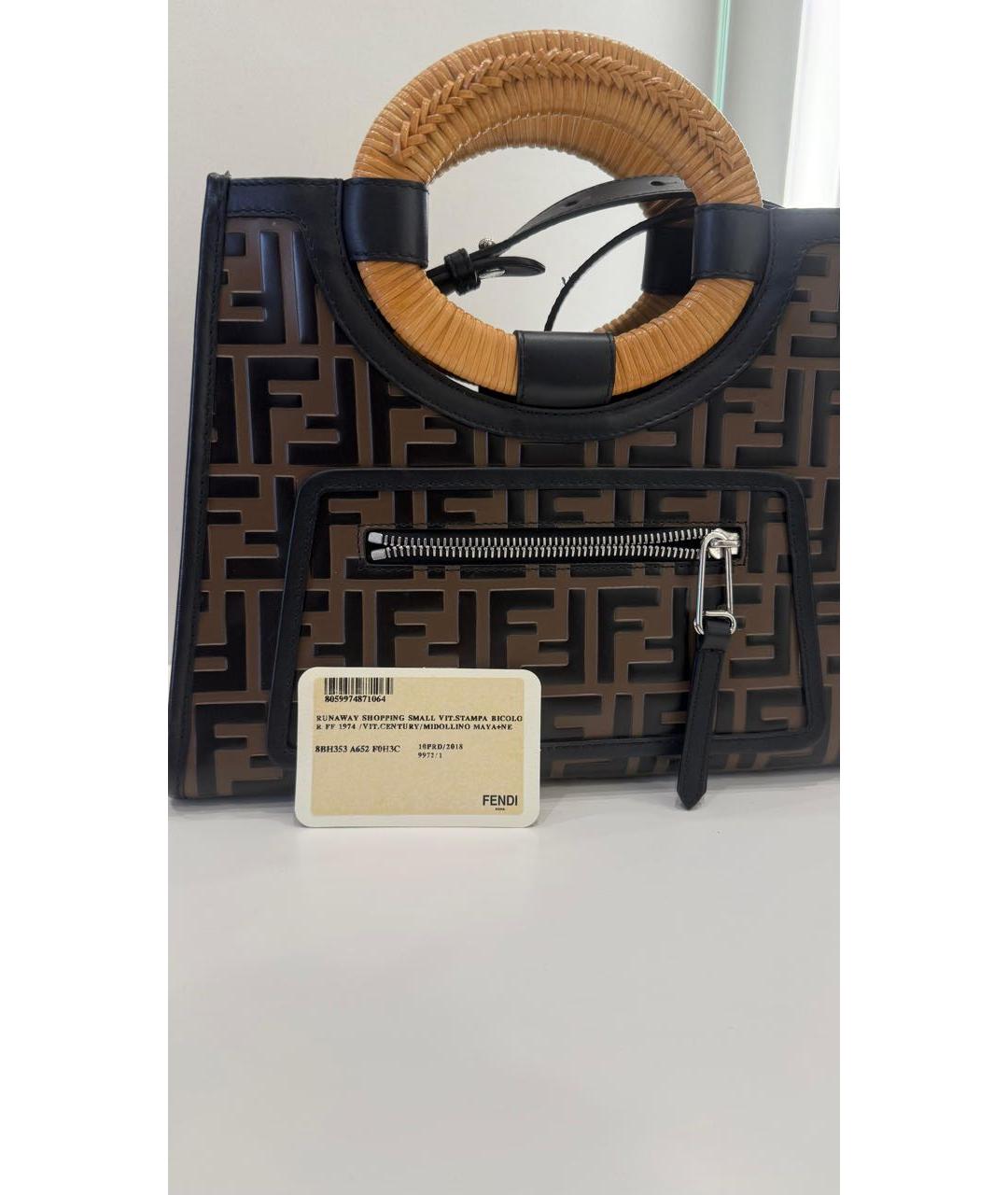 FENDI Коричневая кожаная сумка с короткими ручками, фото 7