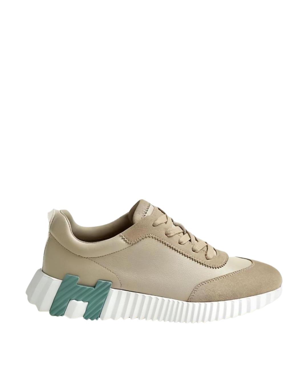 HERMES Бежевые кожаные кроссовки, фото 1