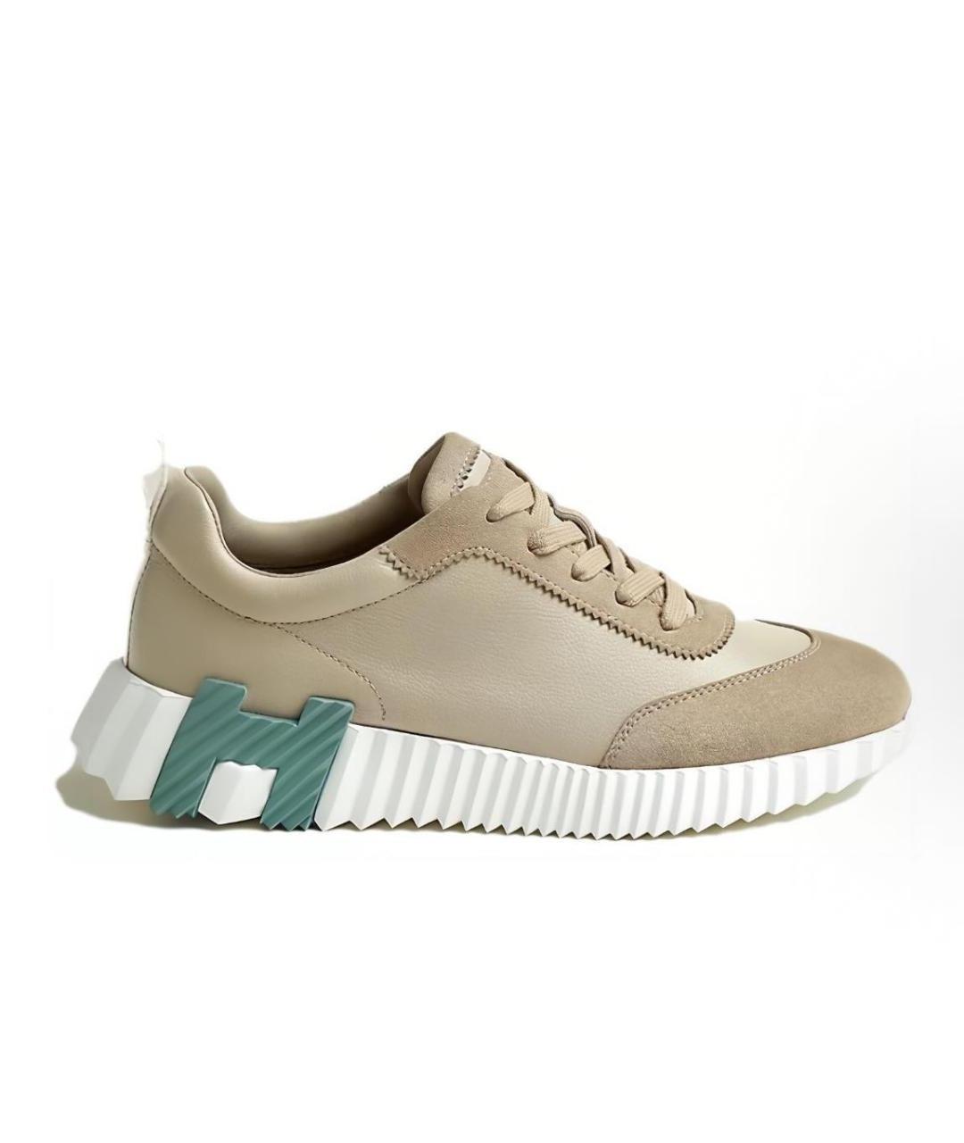 HERMES Бежевые кожаные кроссовки, фото 4