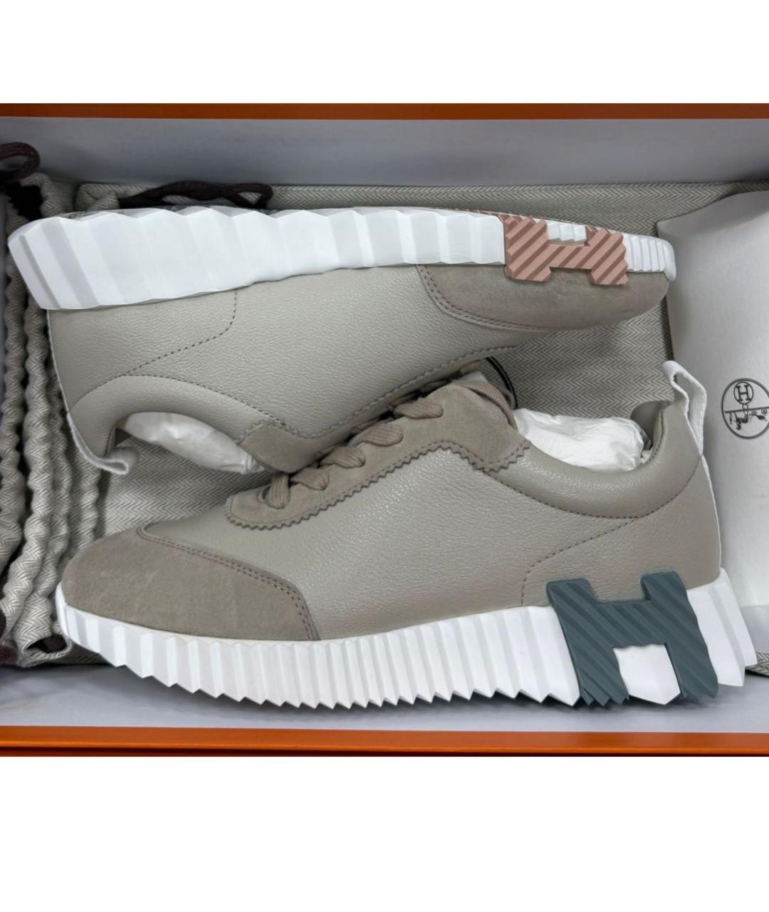 HERMES Бежевые кожаные кроссовки, фото 2