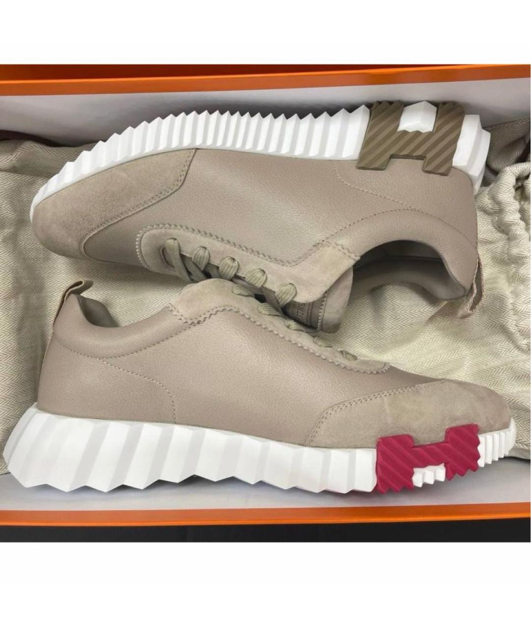 HERMES Бежевые кожаные кроссовки, фото 3