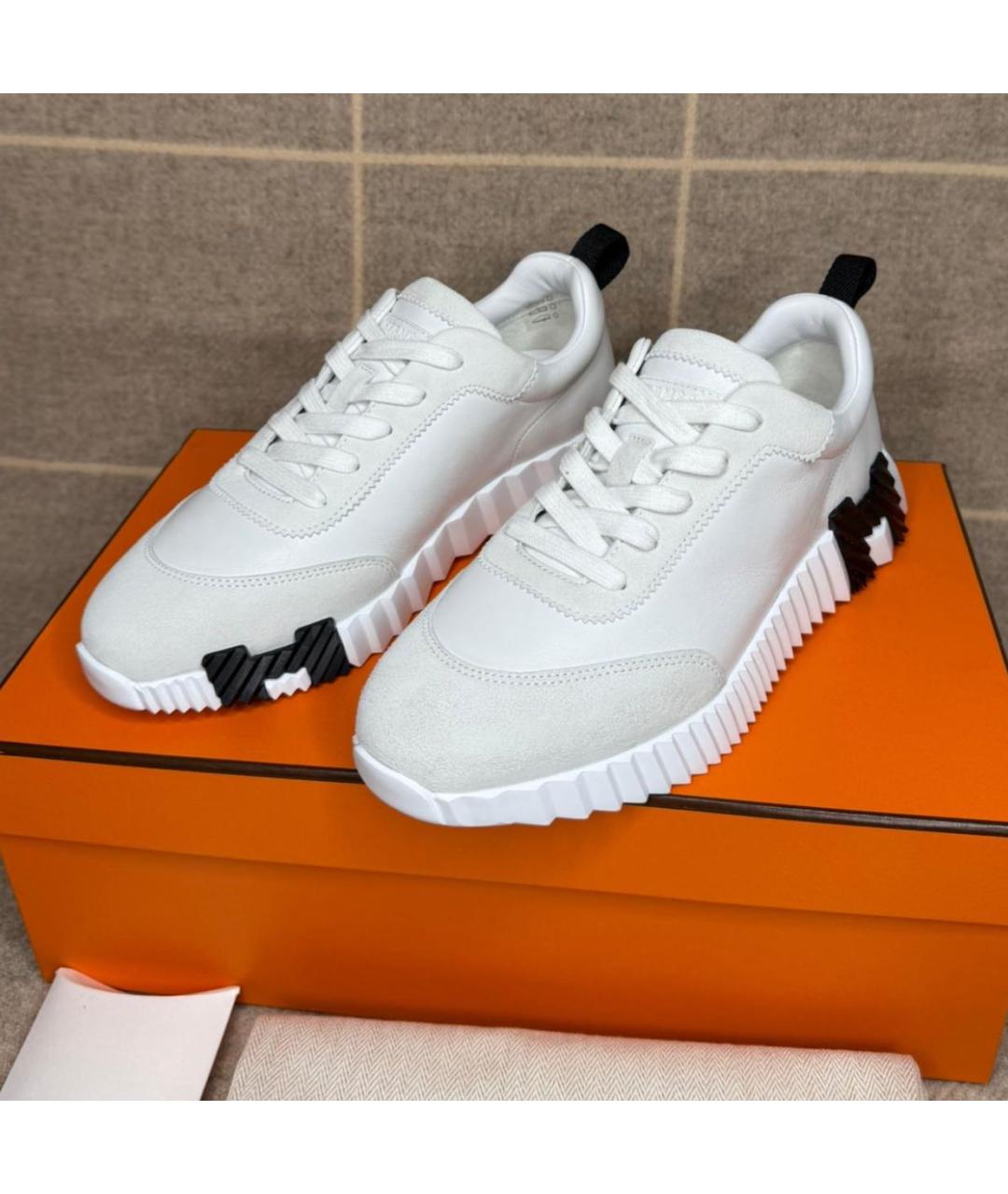 HERMES Белые кожаные кроссовки, фото 2